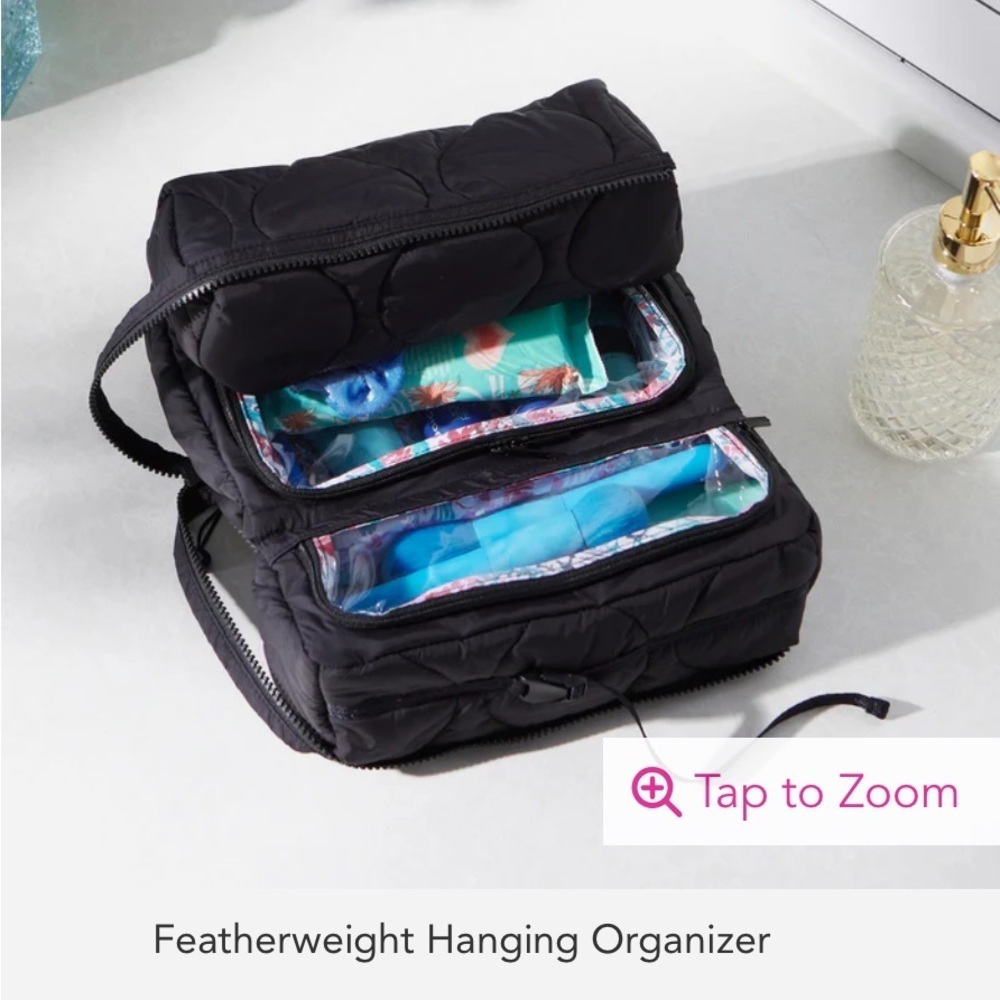 Vera Bradley Featherweight Hanging Organizer BLACK Cosmetic artist garden lining - Picture 3 of 8